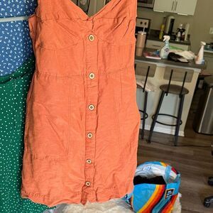 Anthropologie Orange Mini Dress with Button-Down Front